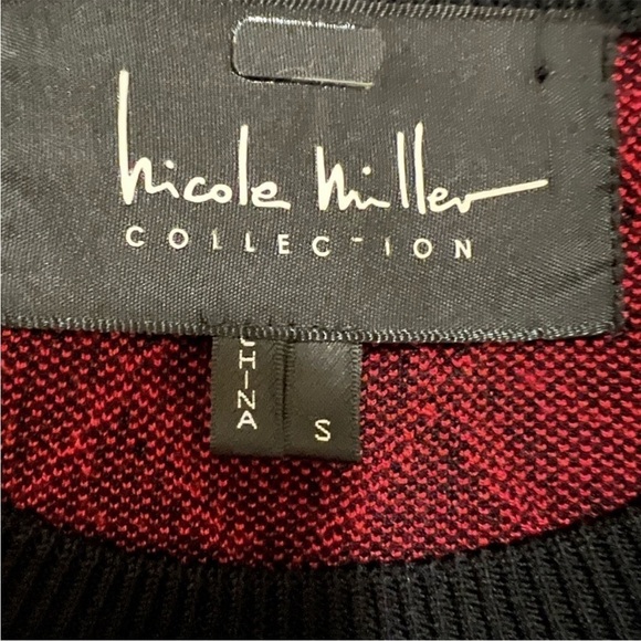 Nicole miller midi dress small black and red sheath short sleeves knee length - Picture 6 of 9